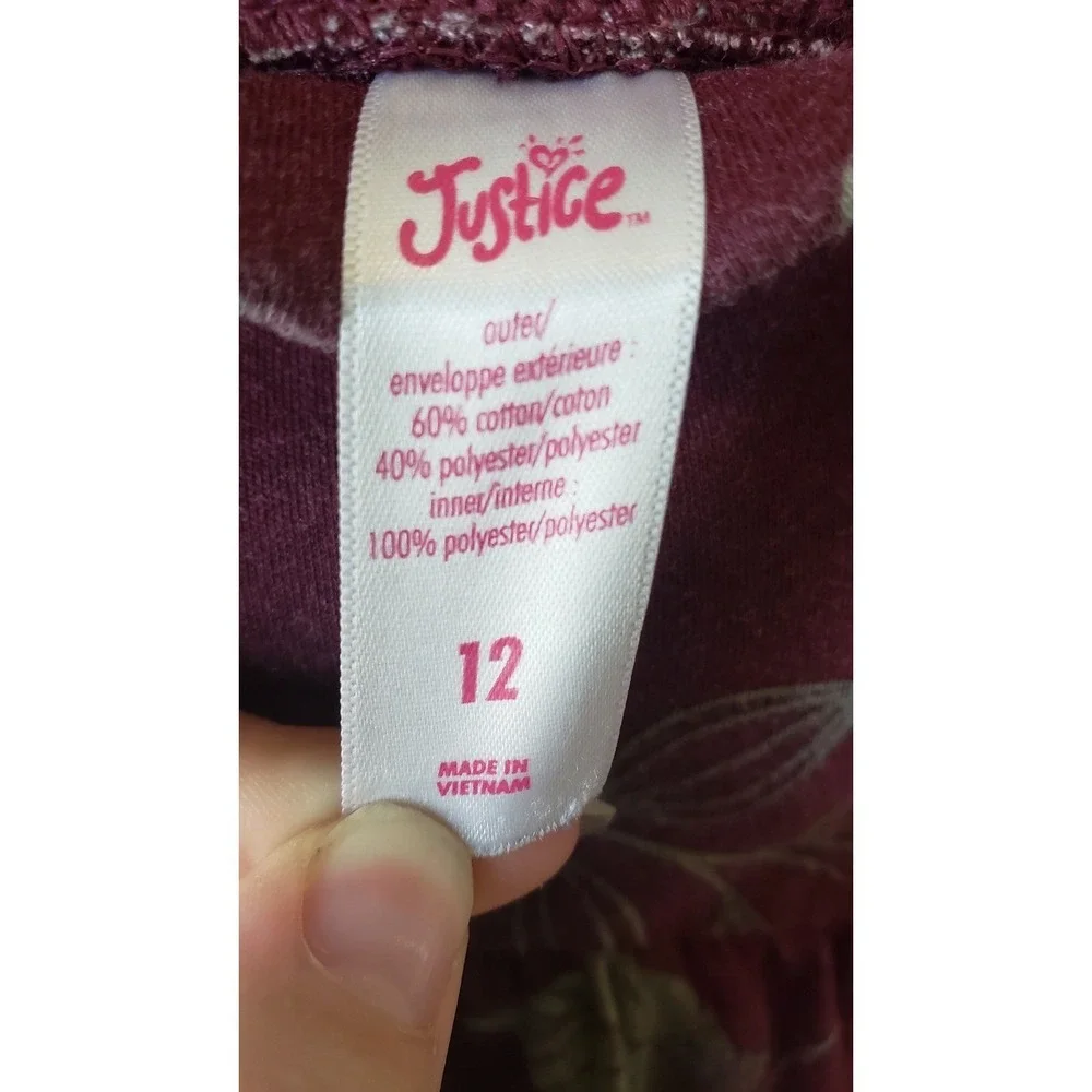 Justice Girls Floral Tiered Ruffle Skirt‎ Size 12 Burgundy Pink Flowers
